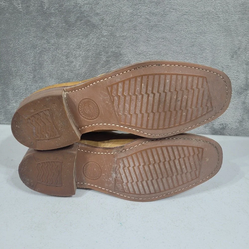 Vintage HY-TEST Mens 12 Tan Anchor Flange Leather Steel Toe Side Zip Boots H732